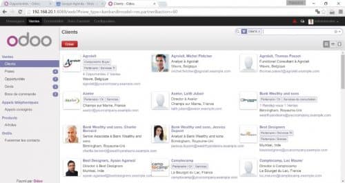 Liste de clients dans l'onglet" Clients du CRM Odoo