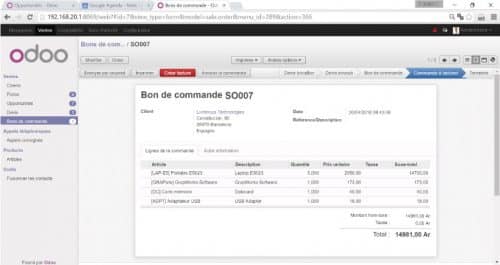Onglet Commande du CRM Odoo