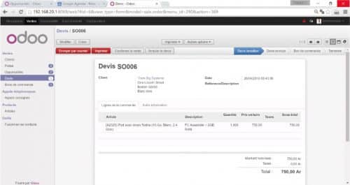 Onglet Devis du CRM Odoo