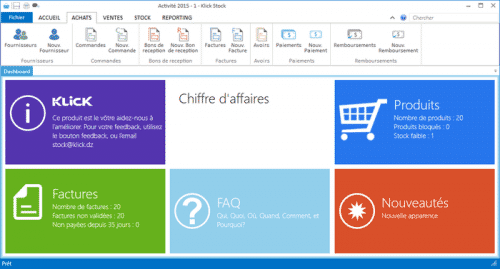 Une palette de couleurs très intuitive et simple pour l'un des logiciels de gestion de stock entièrement gratuit : Klick Stock